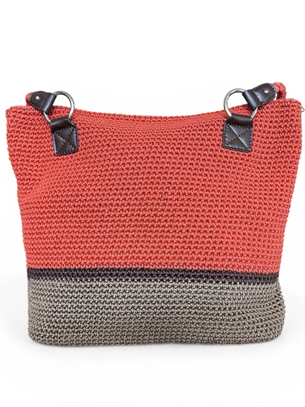 Croft & Barrow Color-Block Crochet Coral Taupe Boho Hobo Shoulder Bag